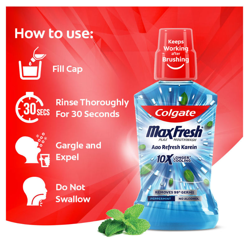 Maxfresh Plax Antibacterial Mouthwash, Pepper Mint