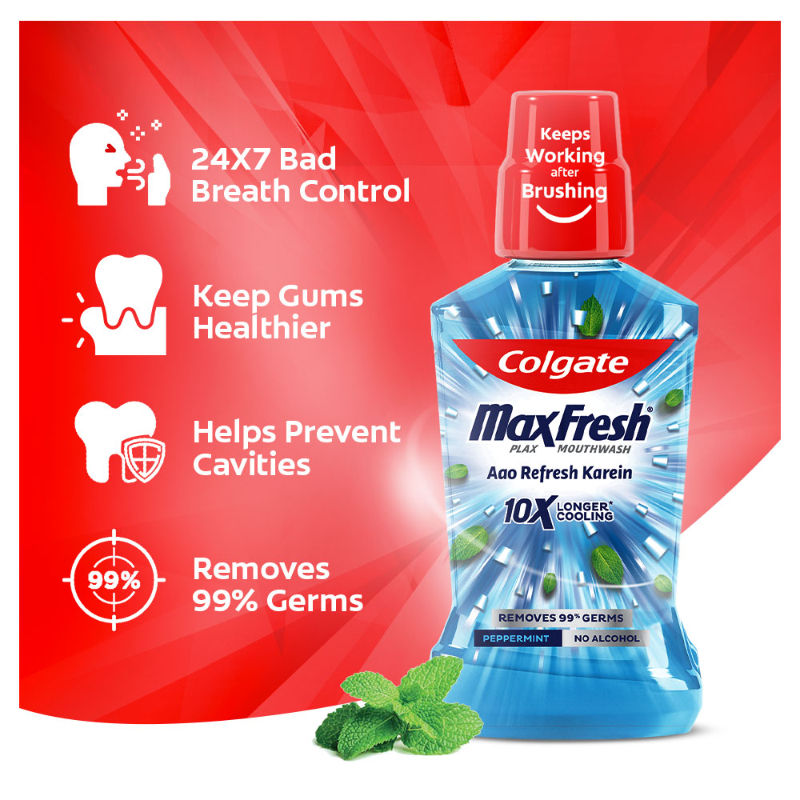 Maxfresh Plax Antibacterial Mouthwash, Pepper Mint