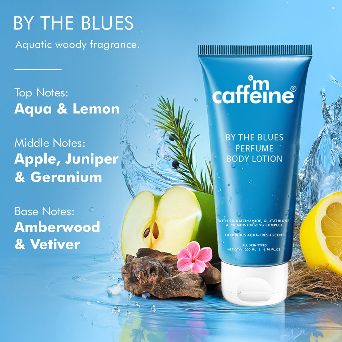 By The Blues Perfume Body Lotion With 5% Brightening Niacinamide-Gluta Aqua Woody Scent