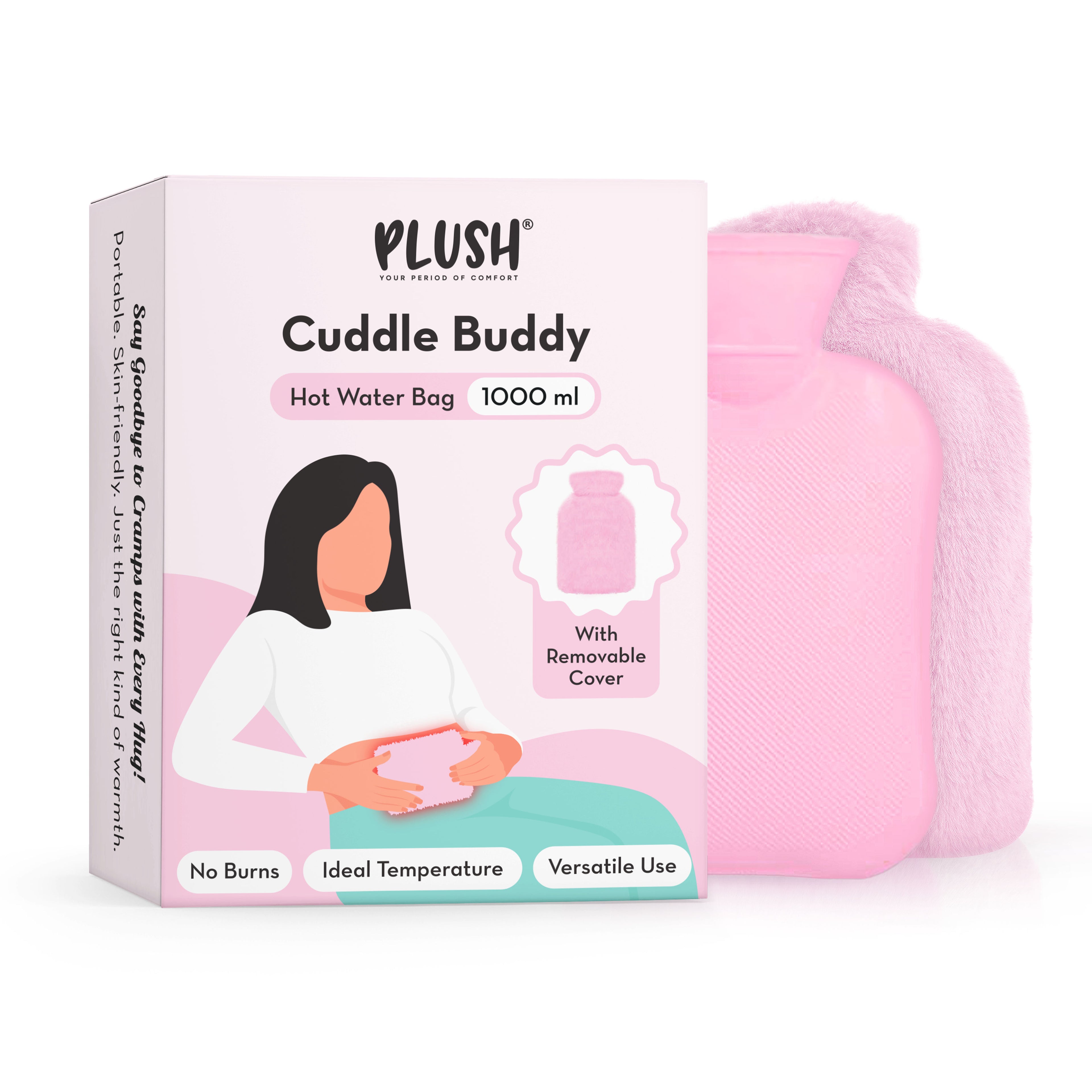 Hot Water Bag for Cramps & Pain Relief - Soft Cuddle Buddy with Removable Cover