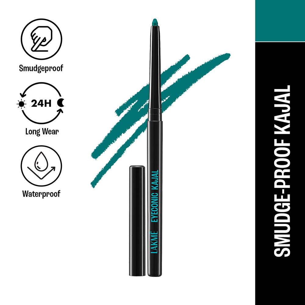 9 to 5 Eyeconic Kajal, Waterproof, Smudgeproof, lasts 24 Hrs, Sparkling Black - Turquoise