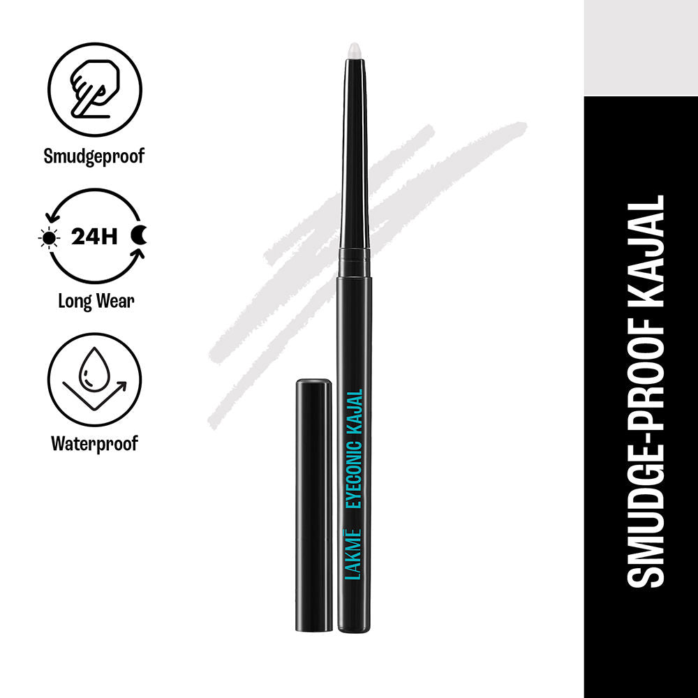 9 to 5 Eyeconic Kajal, Waterproof, Smudgeproof, lasts 24 Hrs, Sparkling Black - White