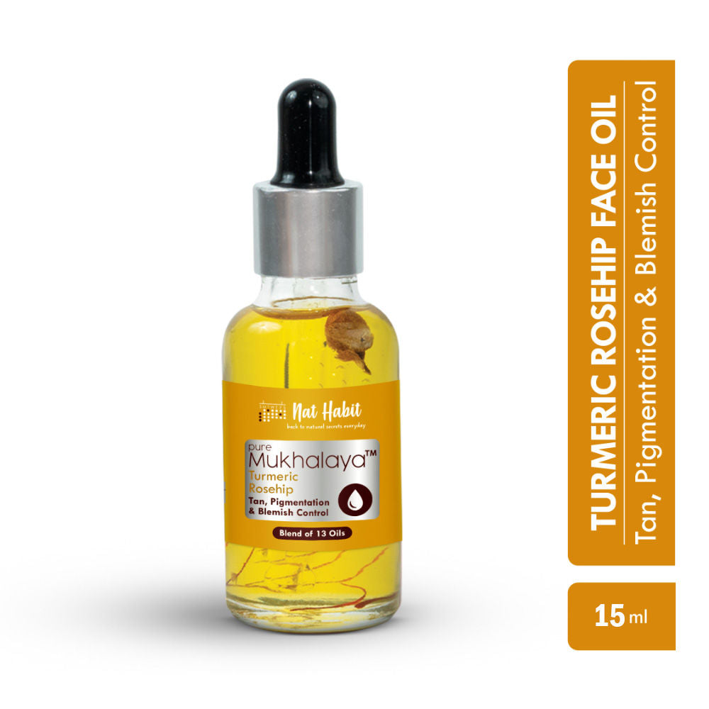 Pure Turmeric Rosehip Face Oil For Gua Sha, Tan Pigmentation & Blemish Control Mukhalaya - 15ml