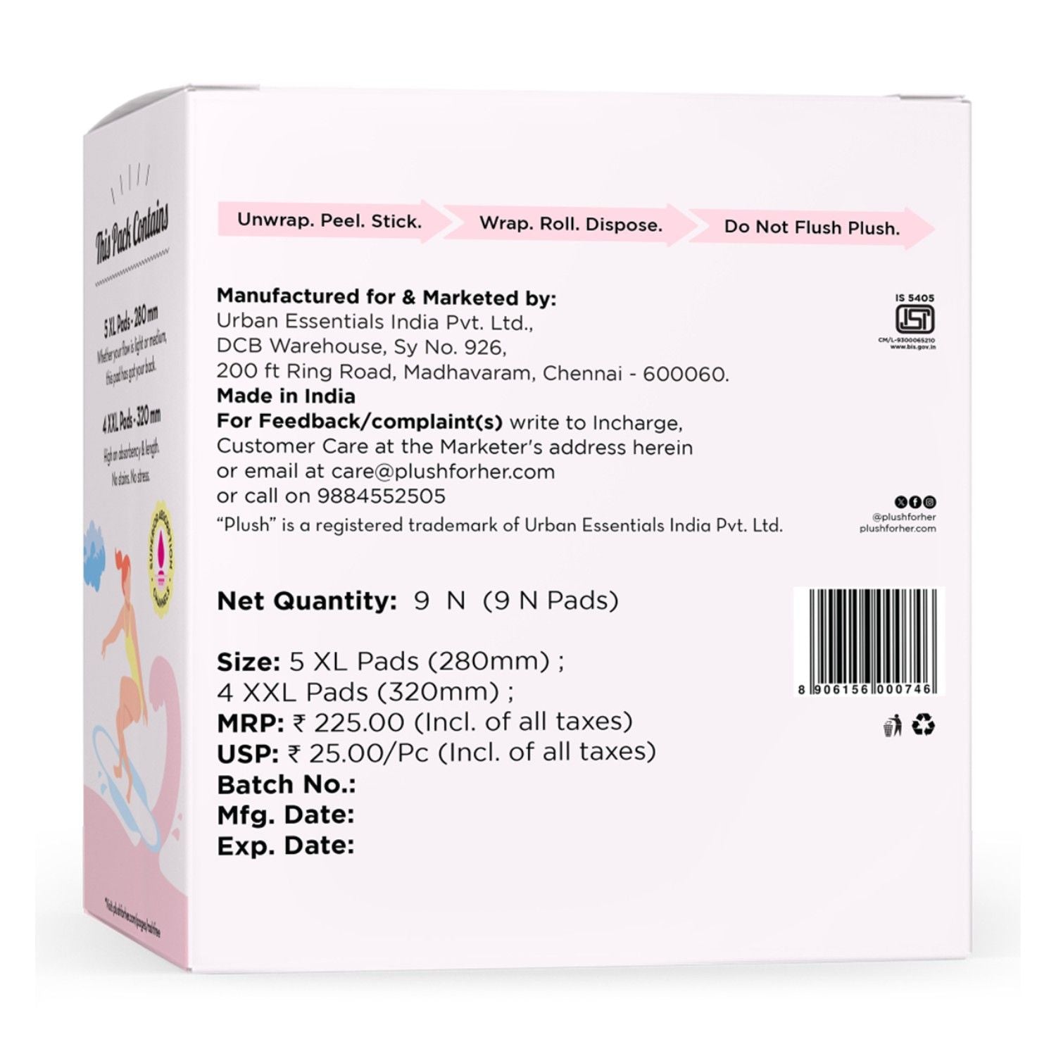 100% US Cotton 5XL + 4XXL Heavy Flow Sanitary Pads With Disposal Pouches