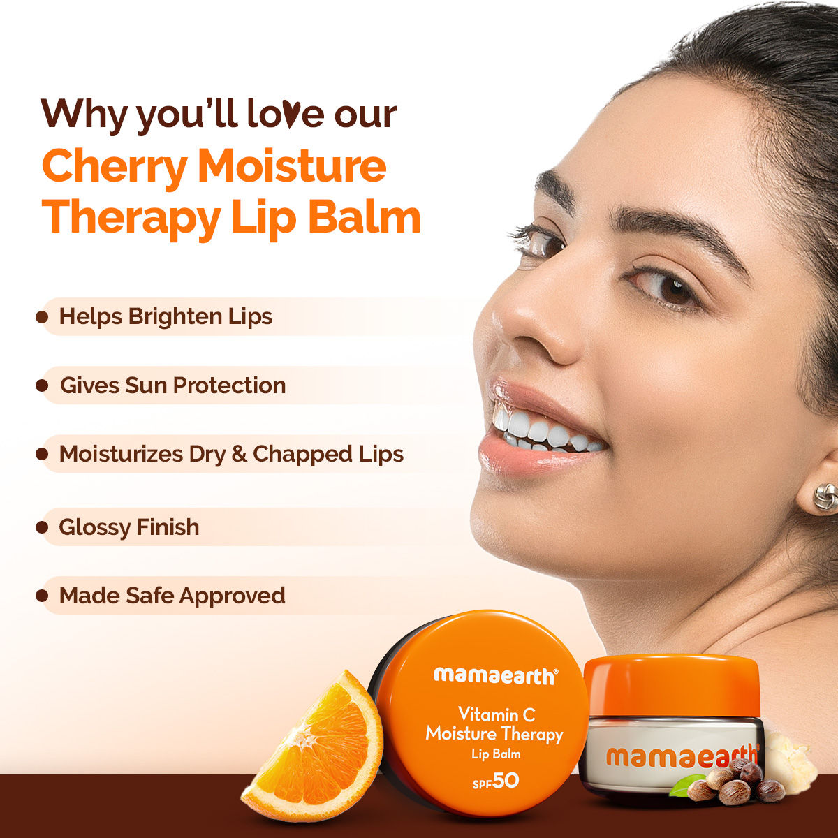 Vitamin C Lip Balm SPF 50 with Coconut Oil and Shea Butter for Brightening Dry Lips