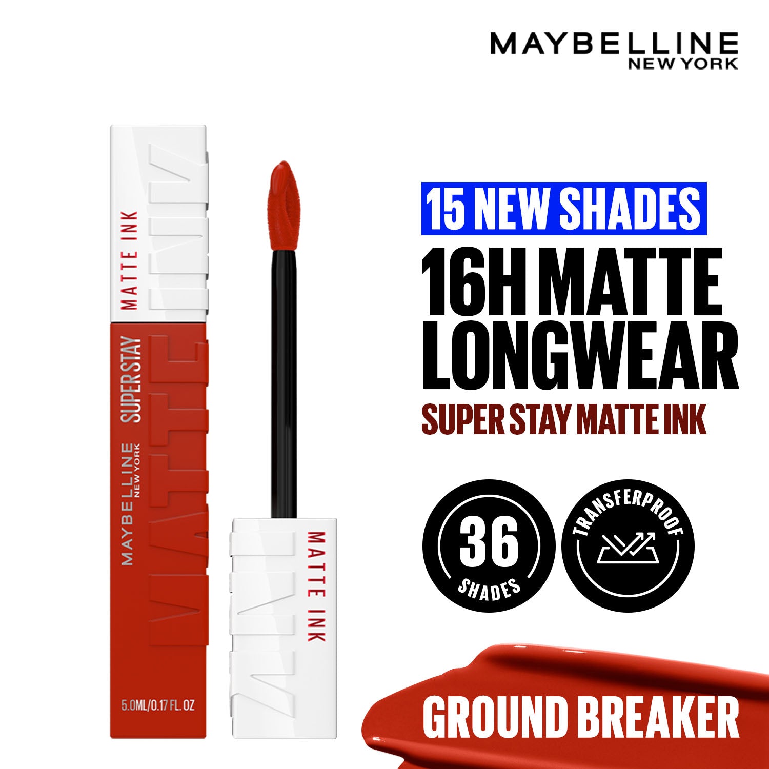 Super Stay Matte Ink Liquid Lipstick, Lasts Up to 16 Hours - 15 Lover - Ground Breaker