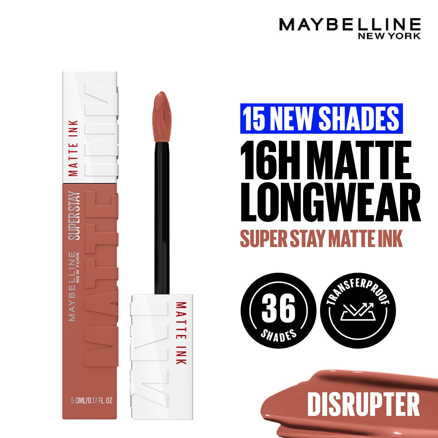 Super Stay Matte Ink Liquid Lipstick, Lasts Up to 16 Hours - 15 Lover - Disrupter
