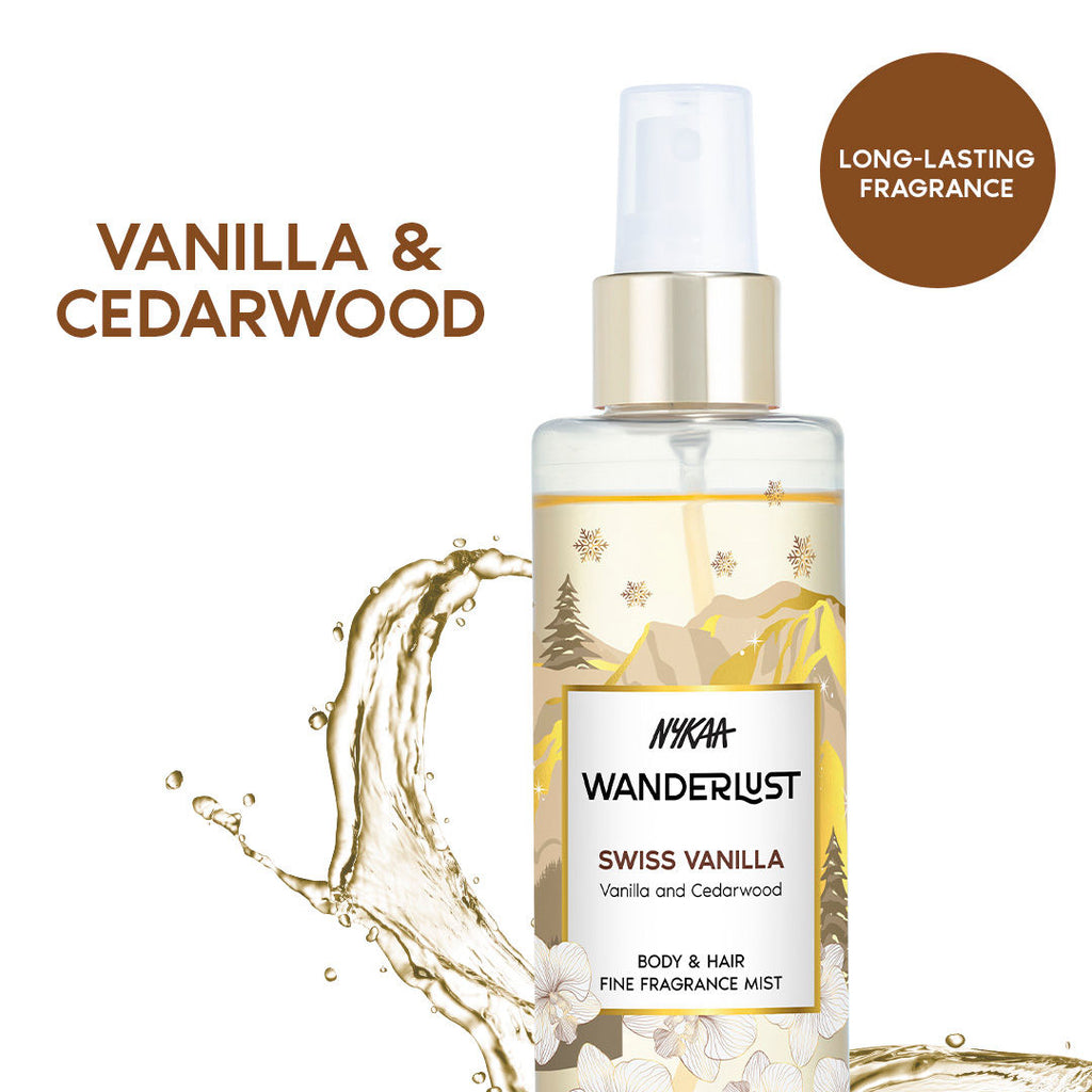 Nykaa Wanderlust Bestseller 2-in-1 Body & Hair Perfume Mist Long Lasting Fragrance - Upto 8 hours - Swiss Vanilla