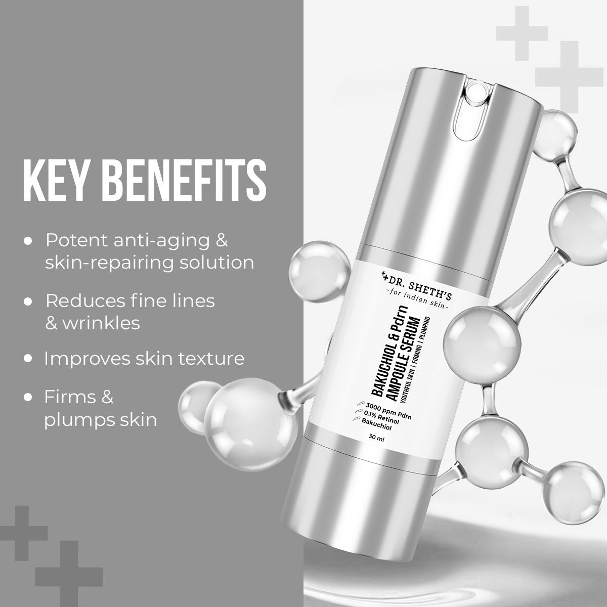 Bakuchiol & PDRN Ampoule Serum Anti-Aging, Reduces Wrinkles, Fine Lines & Repairs Skin