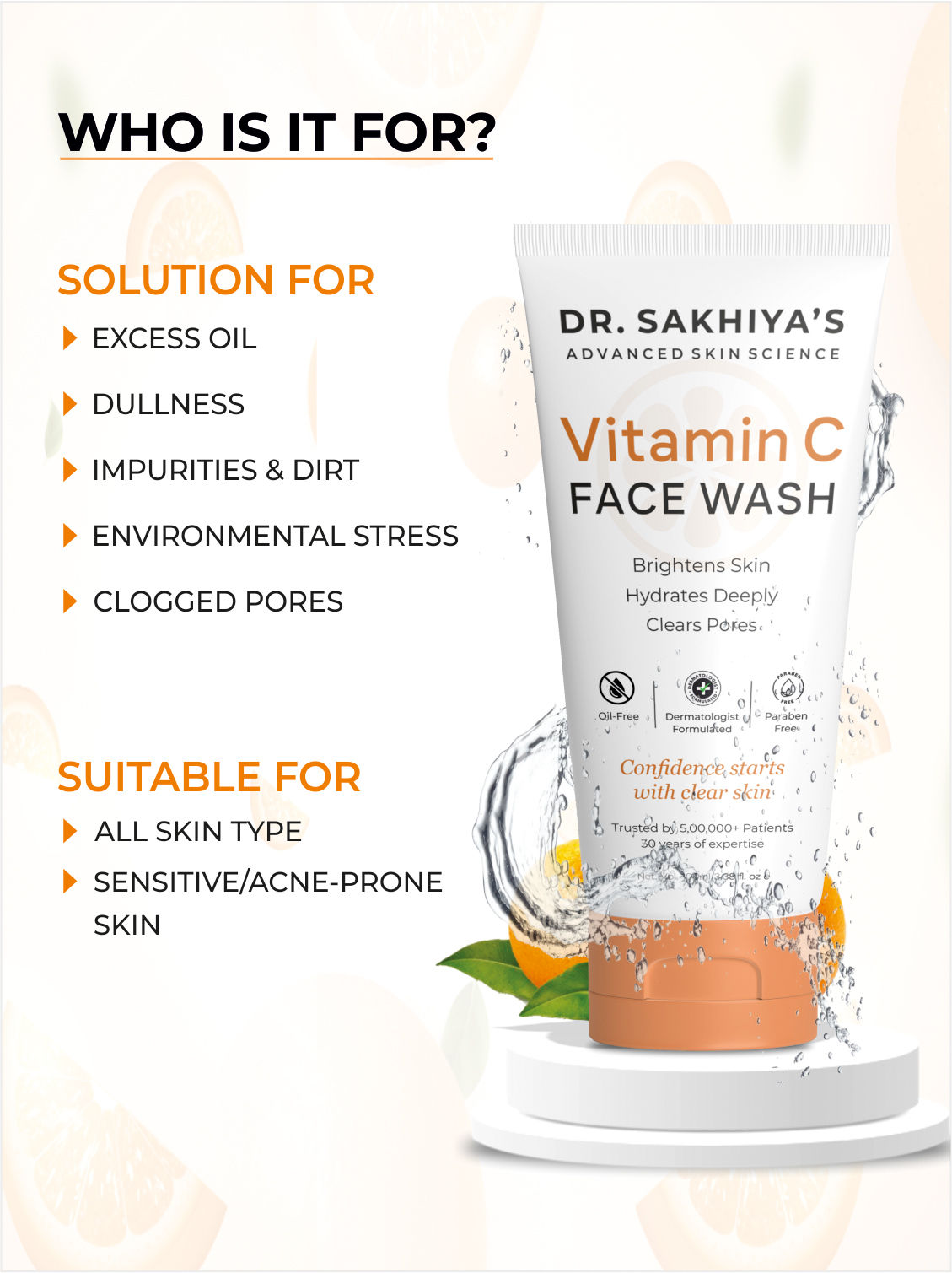 Vitamin C Face Wash Brightening & Antioxidant Cleanser for Glowing Skin