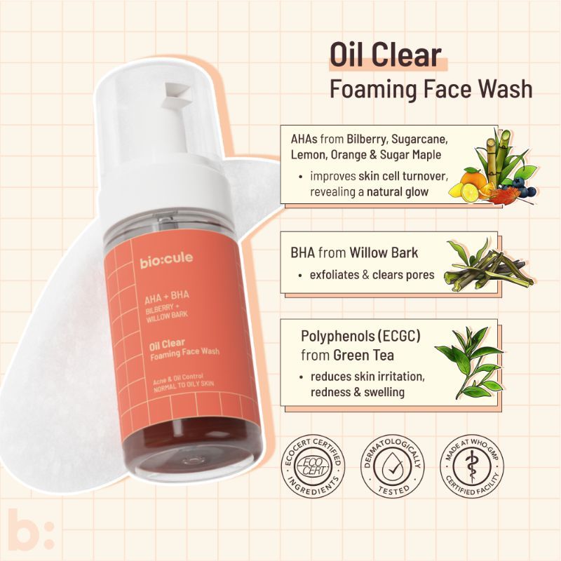 AHA BHA Oil Clear Foaming Face Wash For Oily & Acne Prone Skin