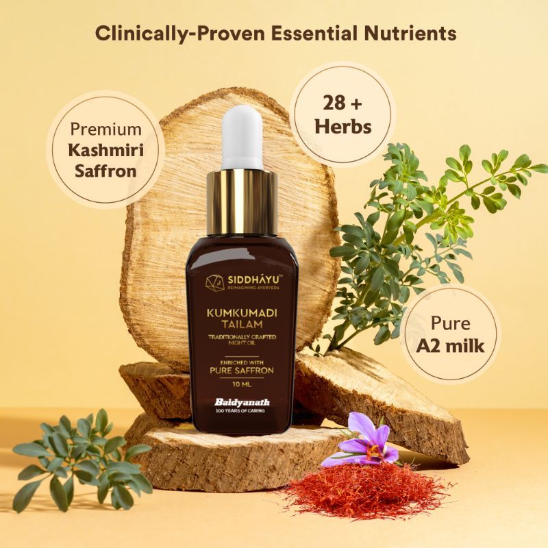 Kumkumadi Tailam Midnight Face Oil - Premium Kashmiri Saffron - Reduce wrinkles