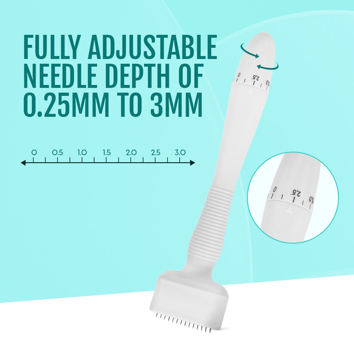 Derma Stamp Skin Roller for Face, Beard & Hair 140 Adjustable Titanium Microneedles 0.25mm-3mm