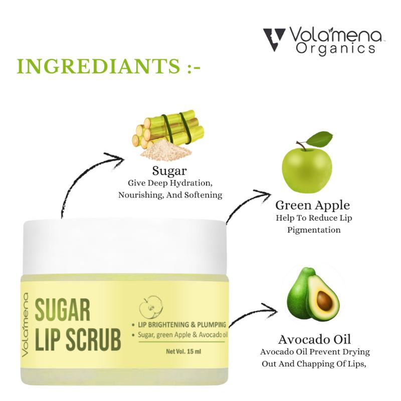 Lip Scrub With Sugar, Green Apple Extract & Avocado Oil