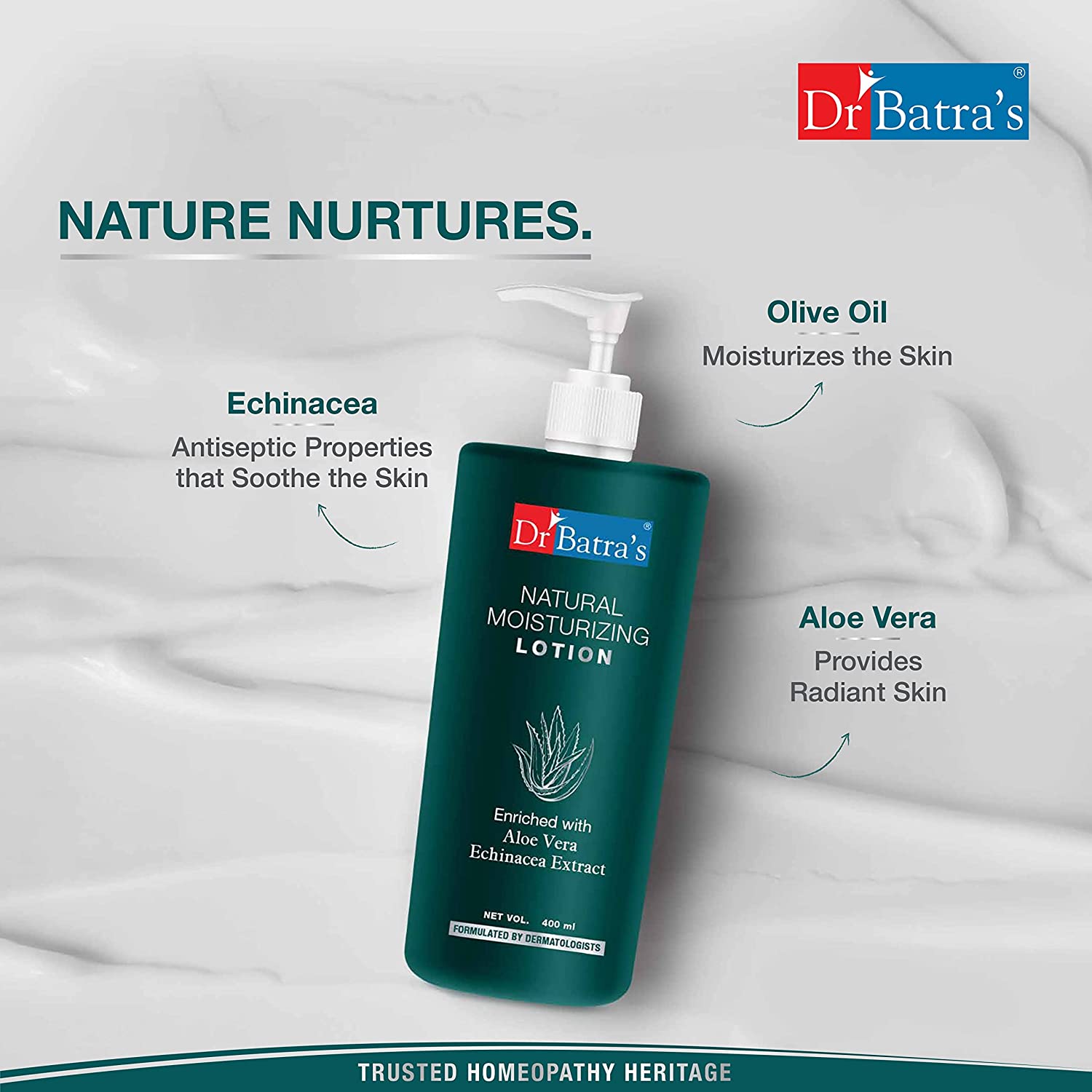 Dr Batra's Moisturized Lotion, Enriched with Aloe Vera & Echinacea, Shield against Dry Skin