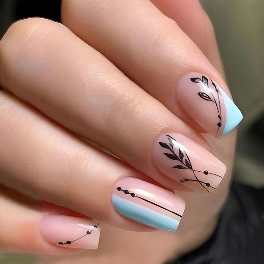 Black Leaves Design With Pink & Black Color