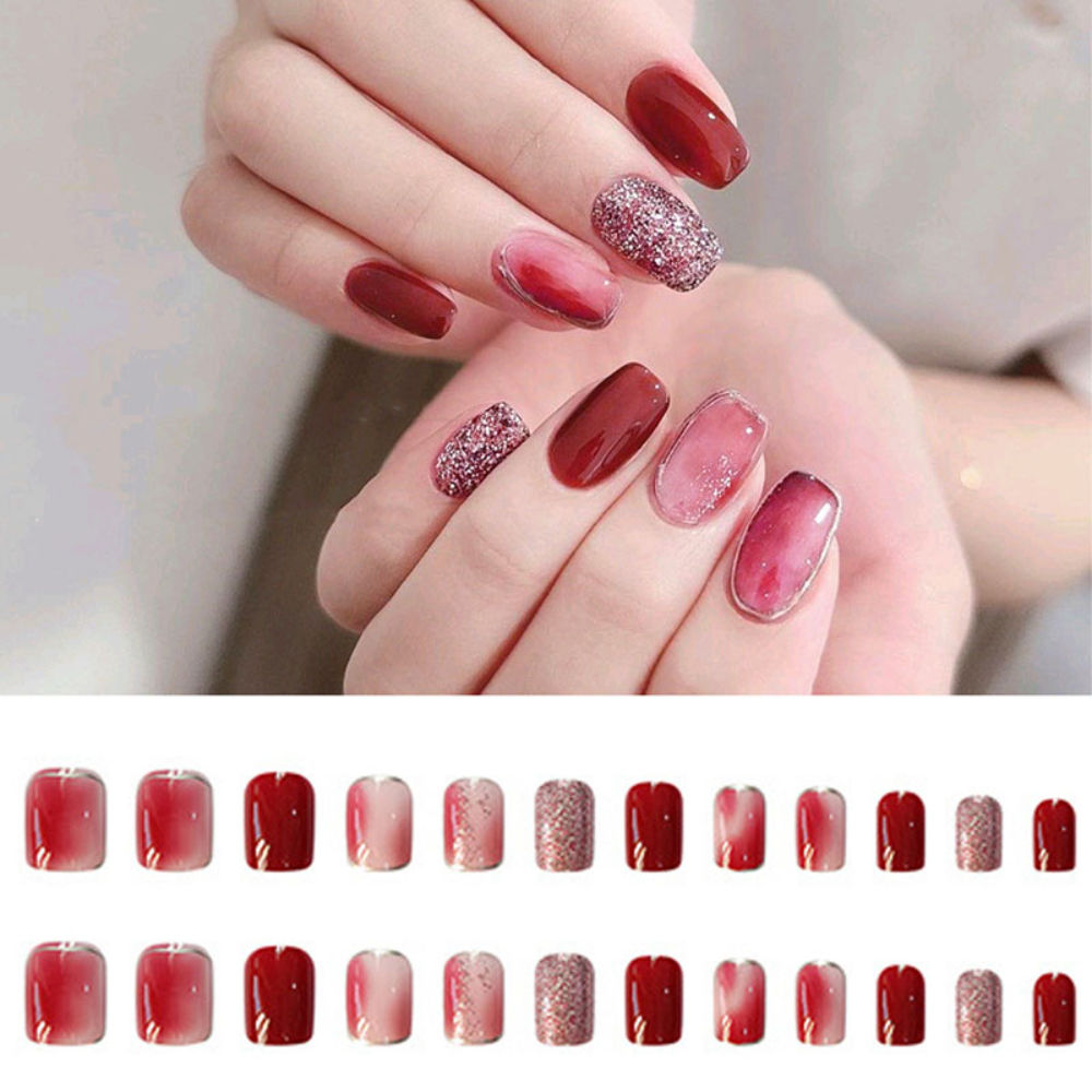 Glossy Red & Pink Color With Glitter Design