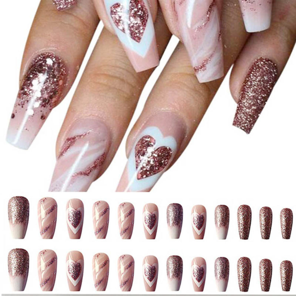 Light Pink With Heart Design & Pink Glitters