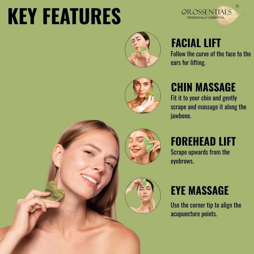 Jade Gua Sha Stone Face Massager For Face, Neck Glow & Skin Brightening