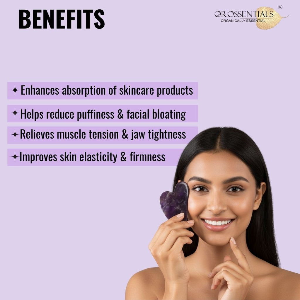 Amethyst Gua Sha Stone Face Massager For Face, Neck Glow & Skin Brightening