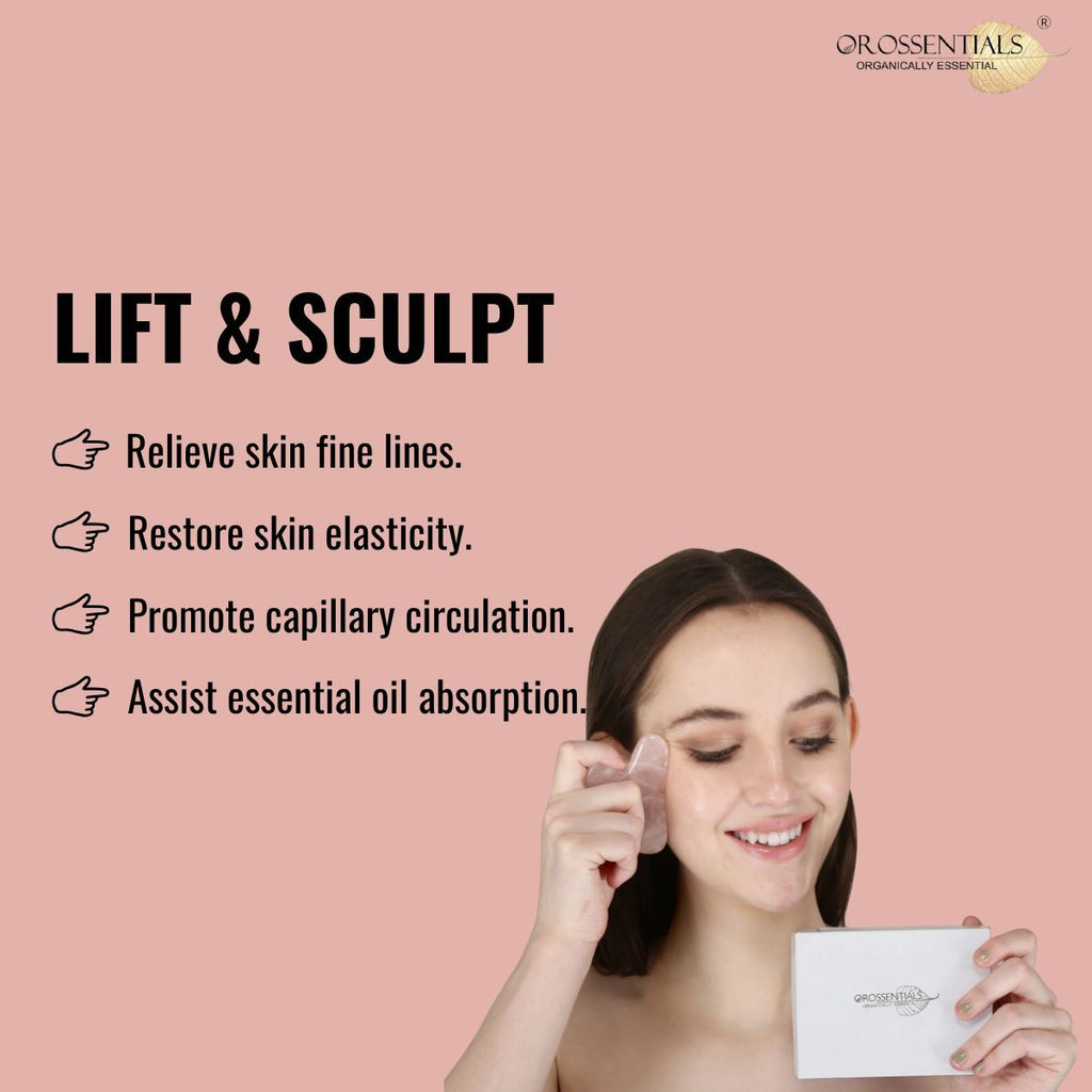 Rose Quartz Gua Sha Stone Face Massager For Face, Neck Glow & Skin Brightening