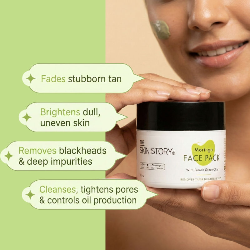 Moringa Face Pack For Deep Cleansing Removes Tan Blackheads Dead Skin, Tightens Pores