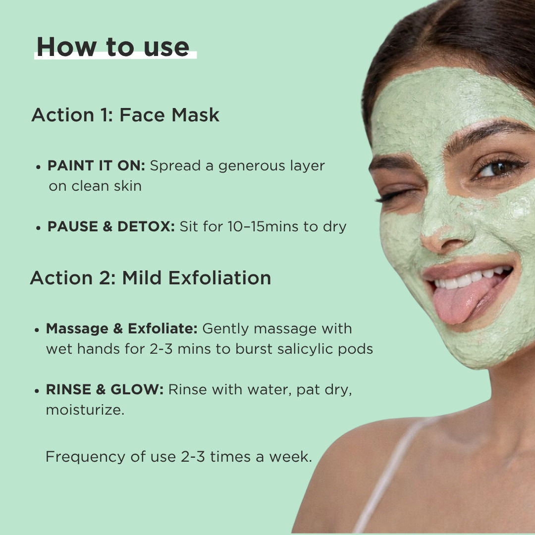 D-Tan & Acne Care Matcha Clay Face Mask With Rice & Salicylic Acid Pods
