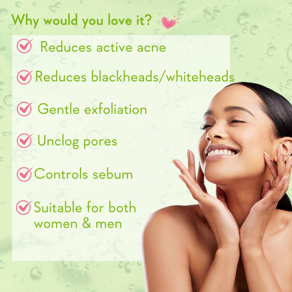 2% Salicylic Acid Face Wash with AHA, Greentea & Tea Tree -Oil Control-Reduces Sebum & Acne