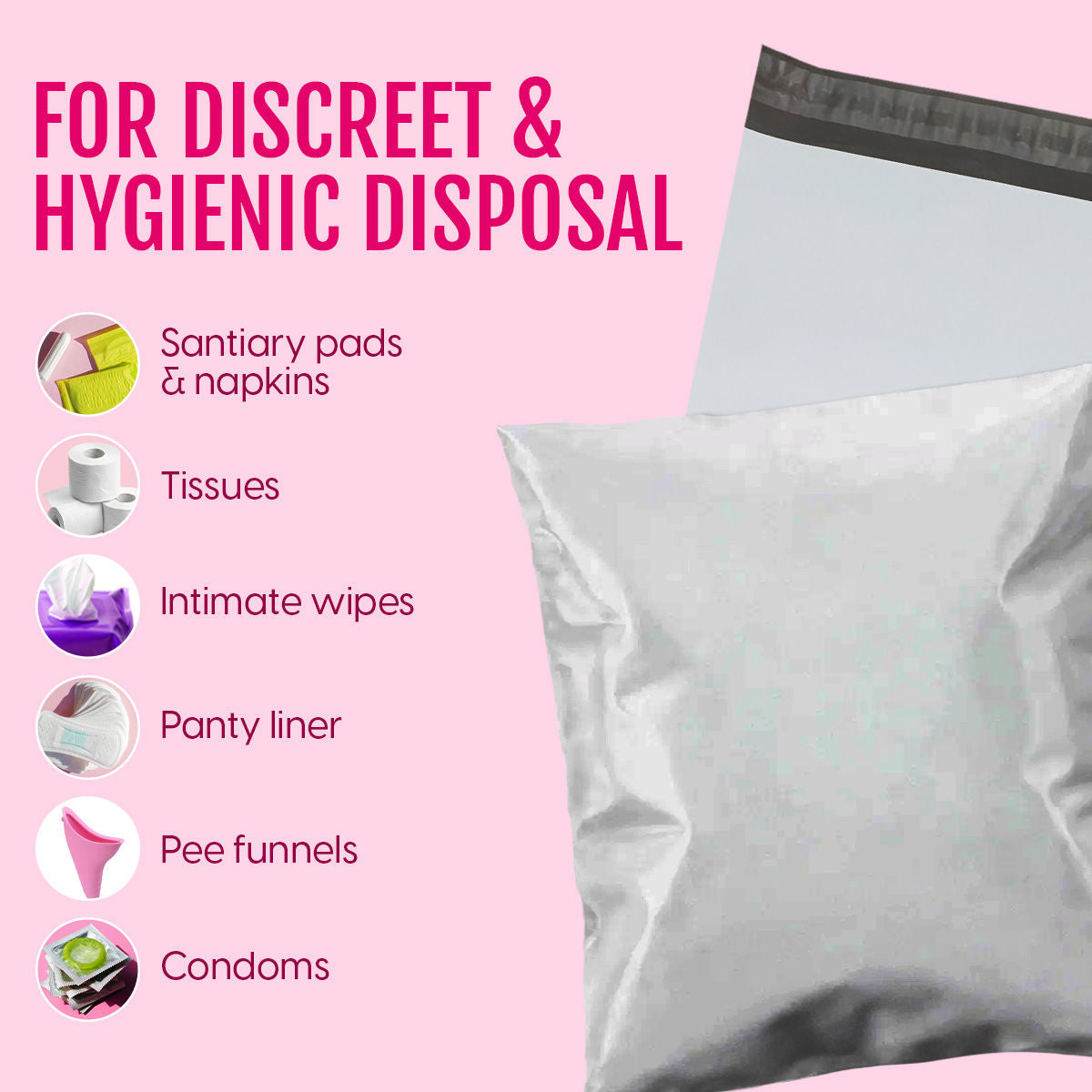 Sanitary Disposal Bags - Discreet Disposable Oxo-Degradable Multiuse Pads & Intimate Seal Bags