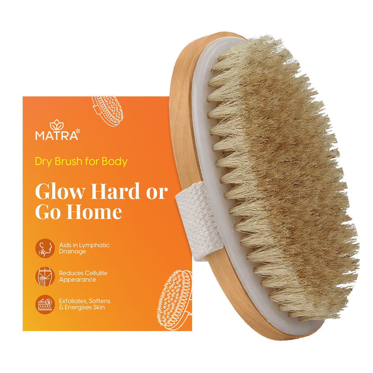 Exfoliating Oval Dry Bath Brush Natural Wooden Body Scrubber for Lymphatic Drainage, Cellulite
