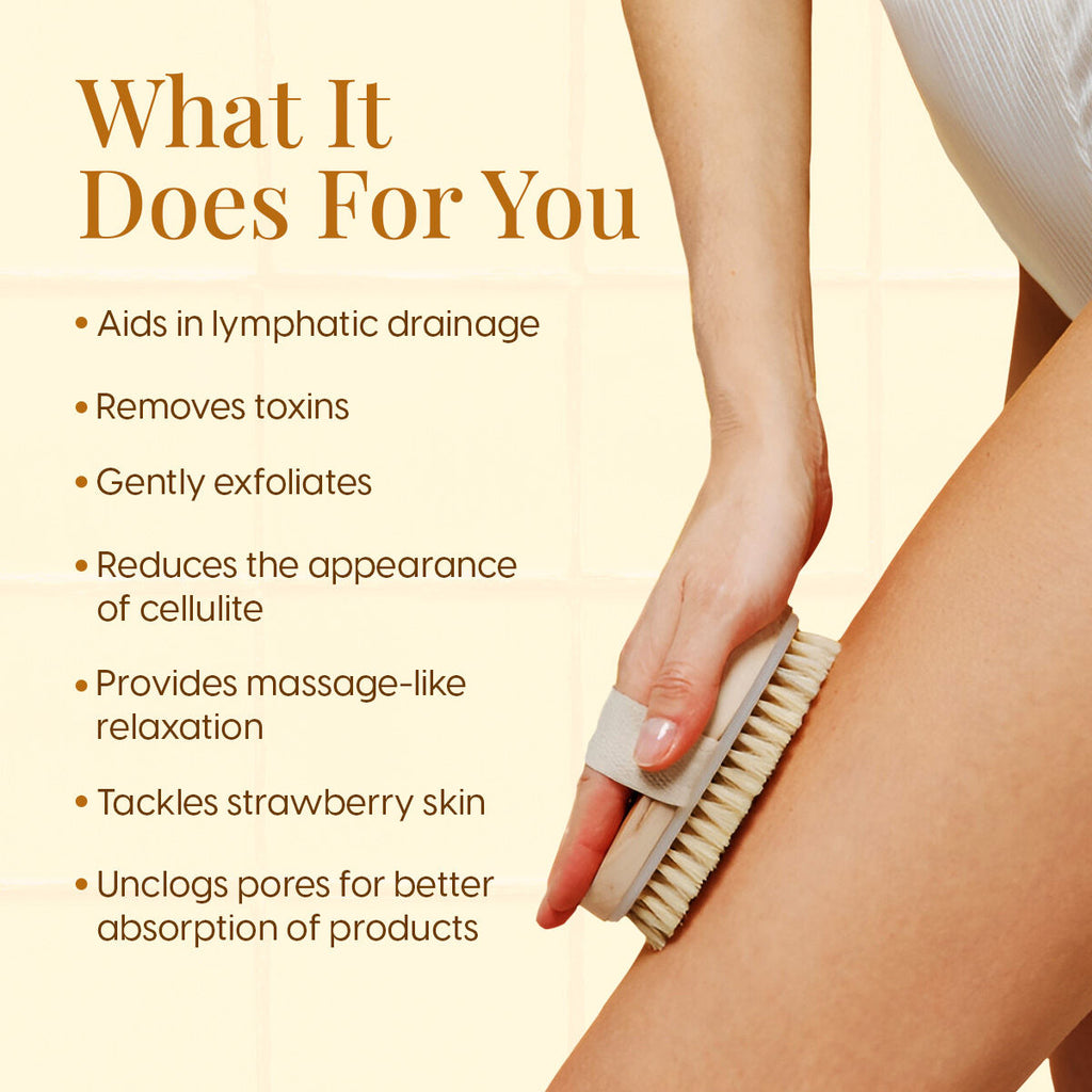 Exfoliating Oval Dry Bath Brush Natural Wooden Body Scrubber for Lymphatic Drainage, Cellulite