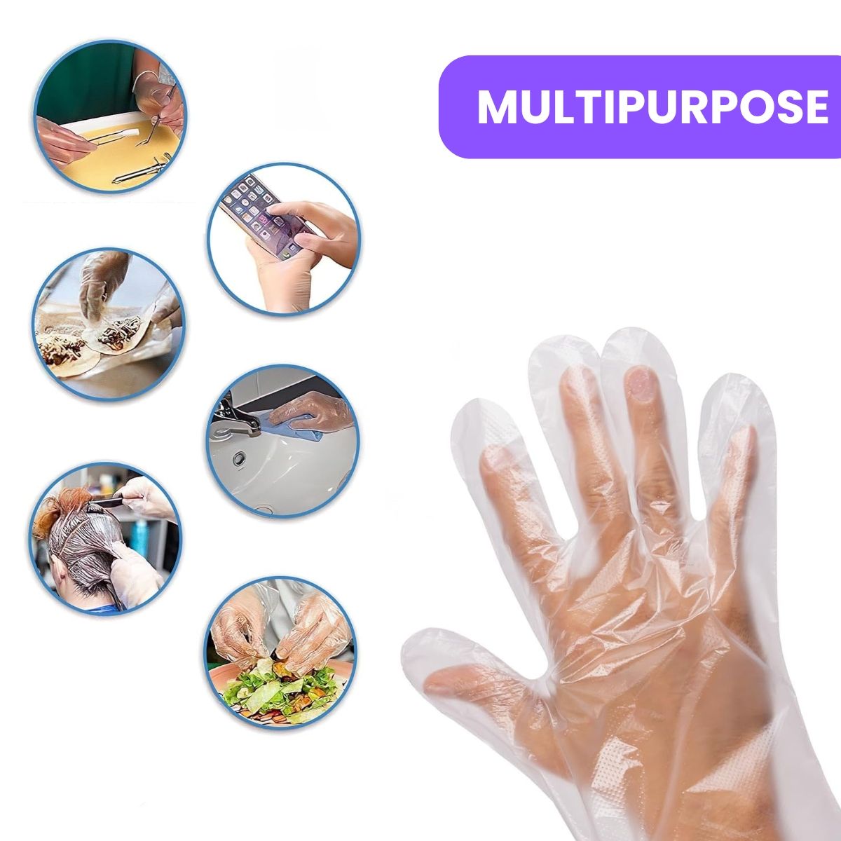 Disposable Hand Gloves for Hair Dye Coloring Transparent Clear Plastic Multipurpose Free Size