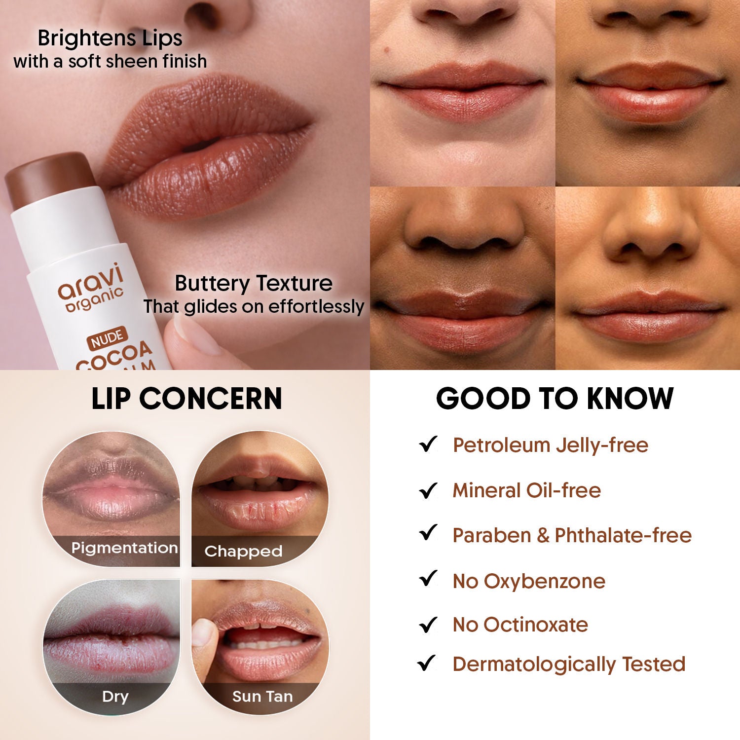 Nude Cocoa Lip Balm SPF 50 PA++++, Dark & Pigmented Lips, Kojic Acid & Ceramide