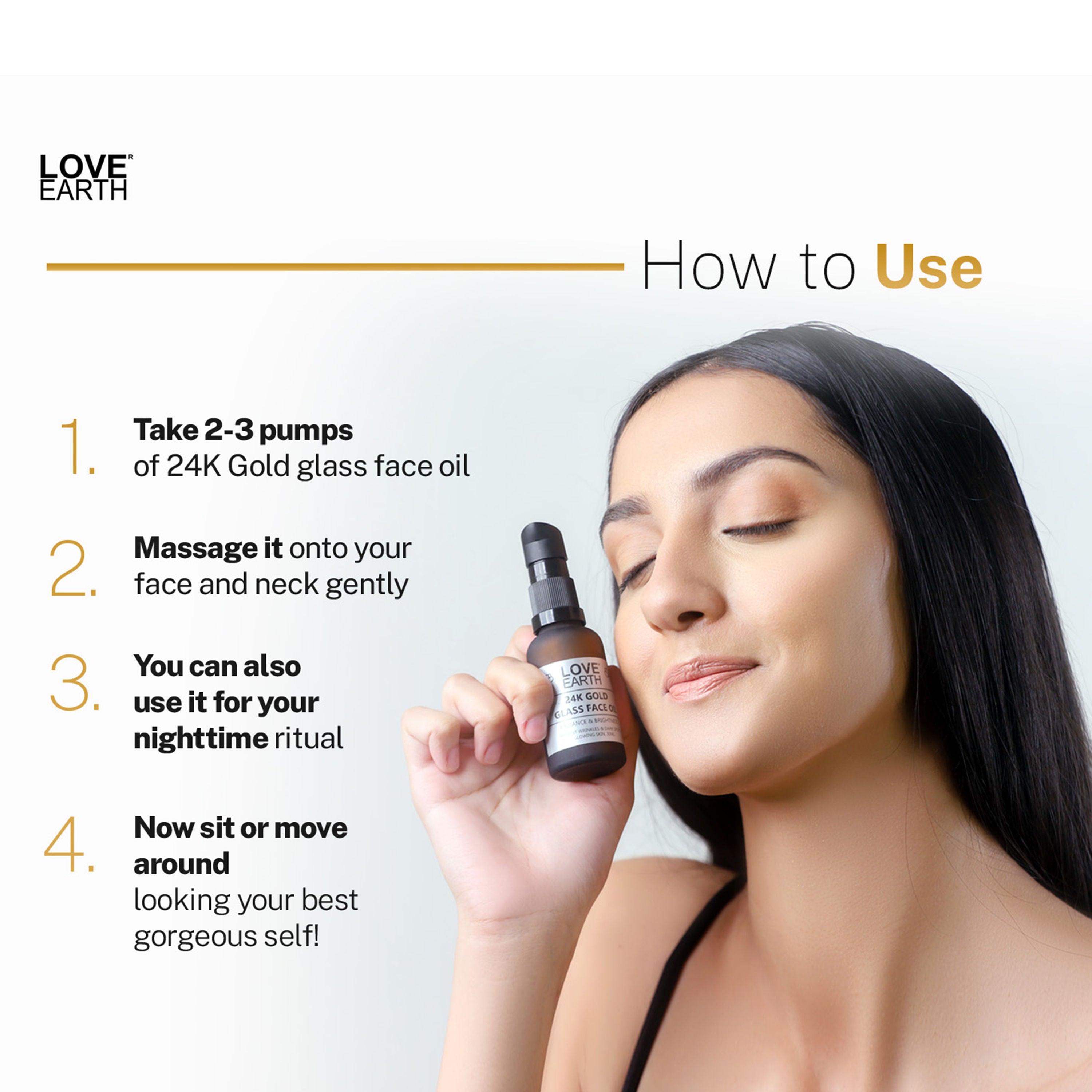 24K Gold Glass Face Oil for Skin Brightening Anti-Aging with Pure Essential Oils