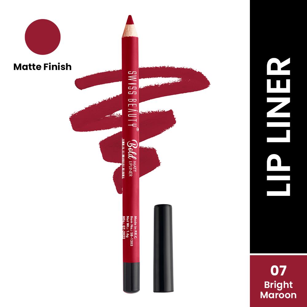 Bold Matt Lip Liner Pencil, Long-lasting , Matte Finish , Non-Drying - 7 Bright Maroon