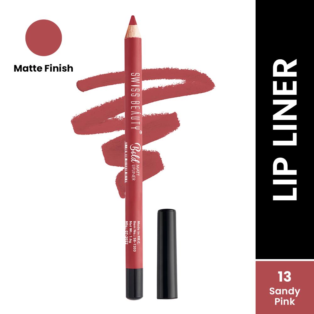 Bold Matt Lip Liner Pencil, Long-lasting , Matte Finish , Non-Drying - 13 Sandy Pink