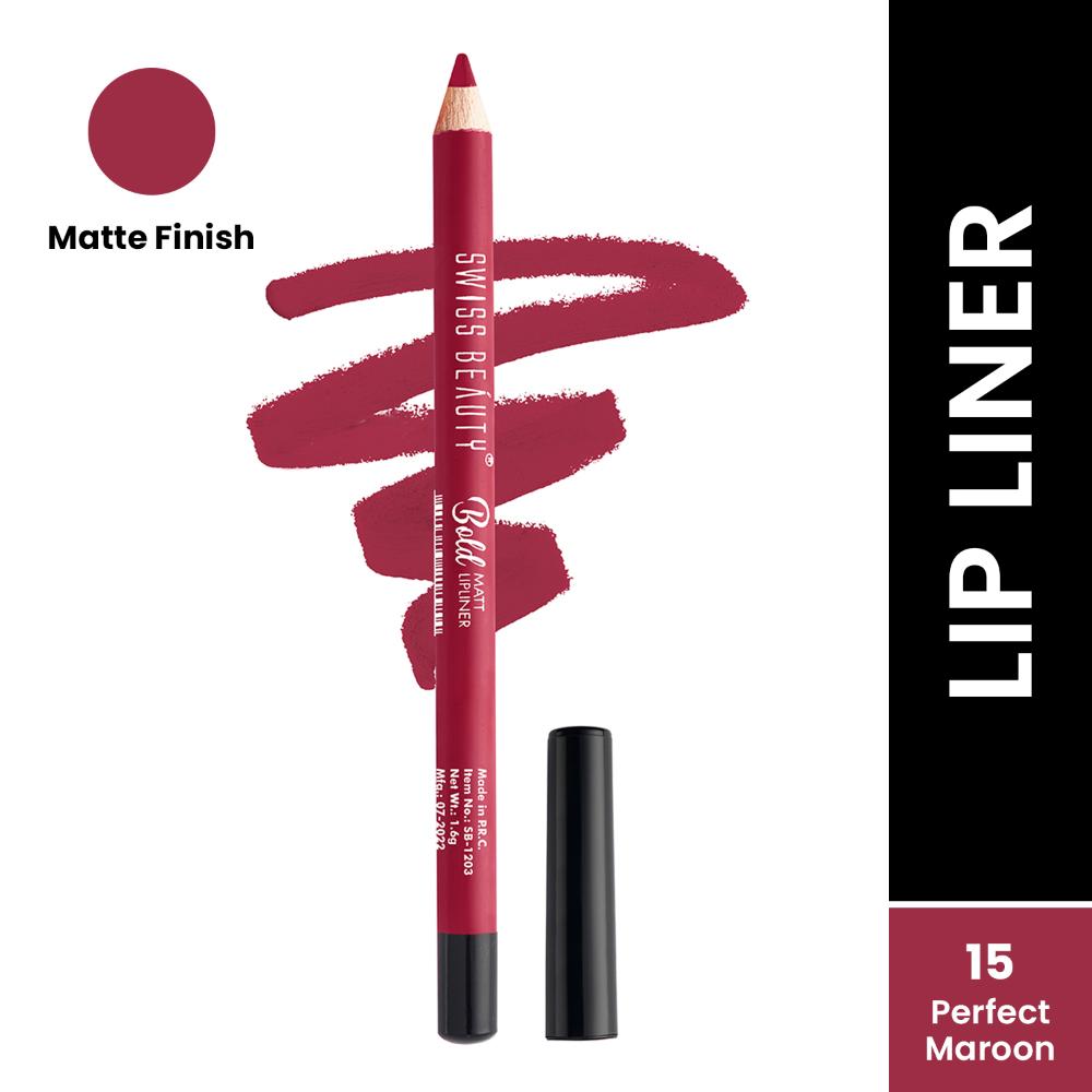 Bold Matt Lip Liner Pencil, Long-lasting , Matte Finish , Non-Drying - 15 Perfect Maroon