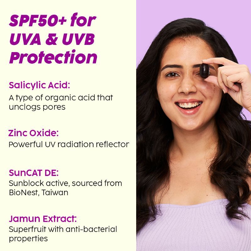 0.1% Salicylic Acid Jamun Mattifying Lightweight Sunscreen SPF50+ PA+++ UVA, UVB Shield