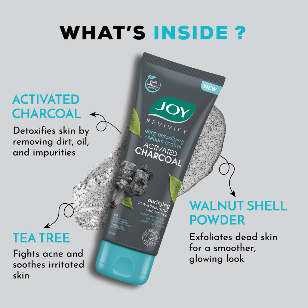Charcoal Face & Body Scrub with Tea Tree for Oil Control, Sebum Control & Deep Exfoliation