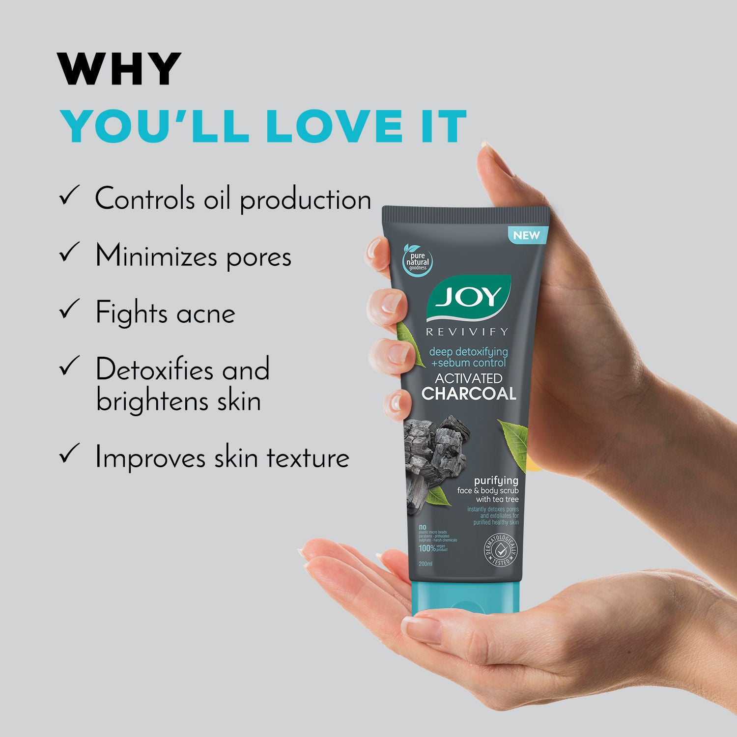 Charcoal Face & Body Scrub with Tea Tree for Oil Control, Sebum Control & Deep Exfoliation