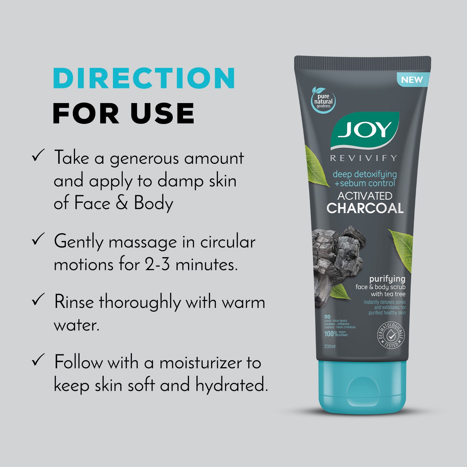 Charcoal Face & Body Scrub with Tea Tree for Oil Control, Sebum Control & Deep Exfoliation