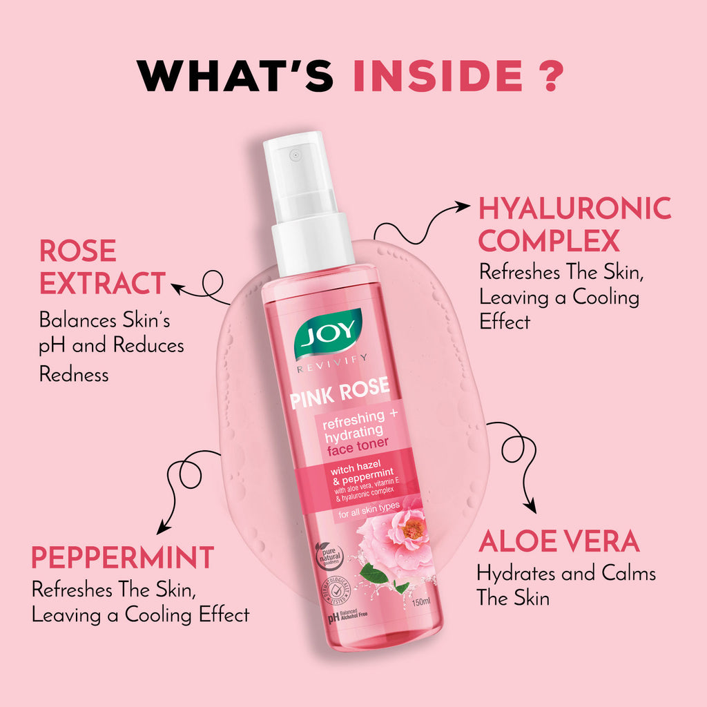 Pink Rose refreshing Hydrating Face Toner With Hazel & PepperMint For Hydrating Skin pH Balanced, Alcohol Free & For All Skin Types