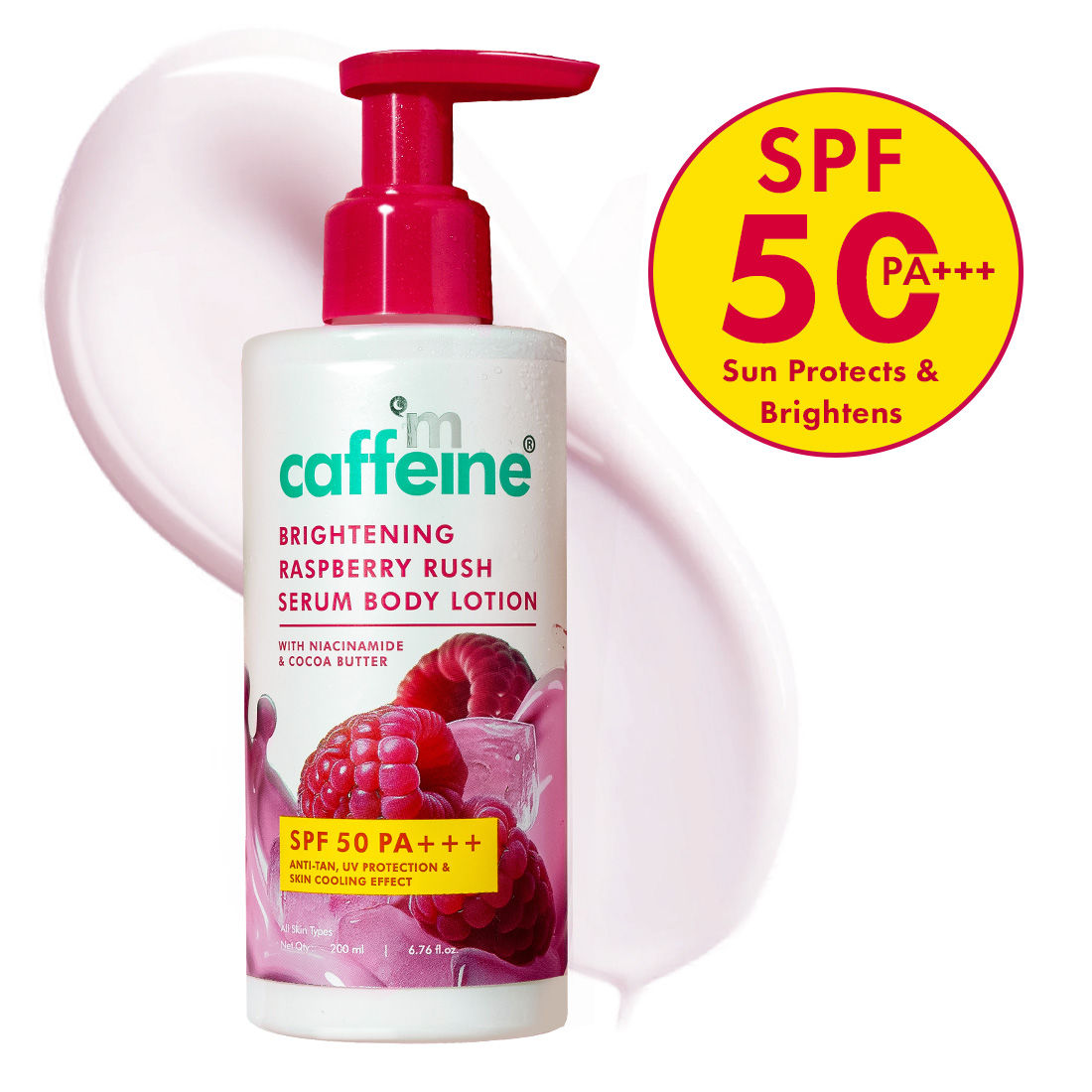 Brightening Raspberry Rush Serum Body Lotion SPF 50 PA+++ With Niacinamide Non-Sticky