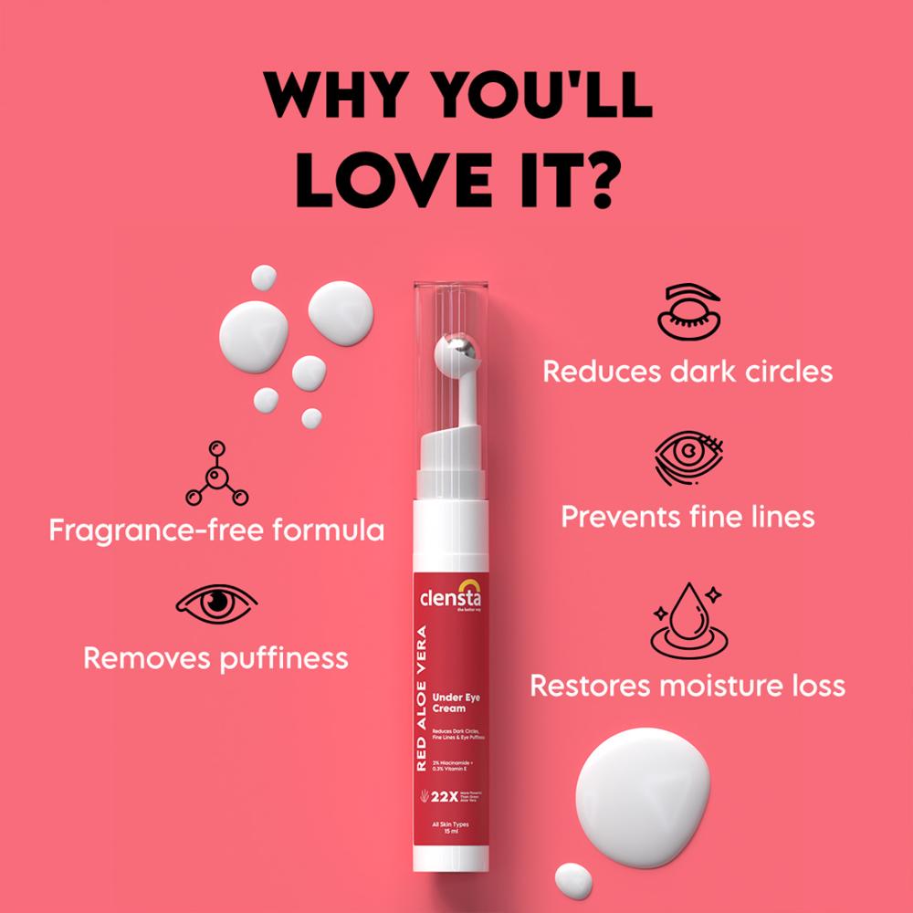 Red Aloe Vera Under Eye Cream with Niacinamide & Vitamin E for Reduces Dark Circles
