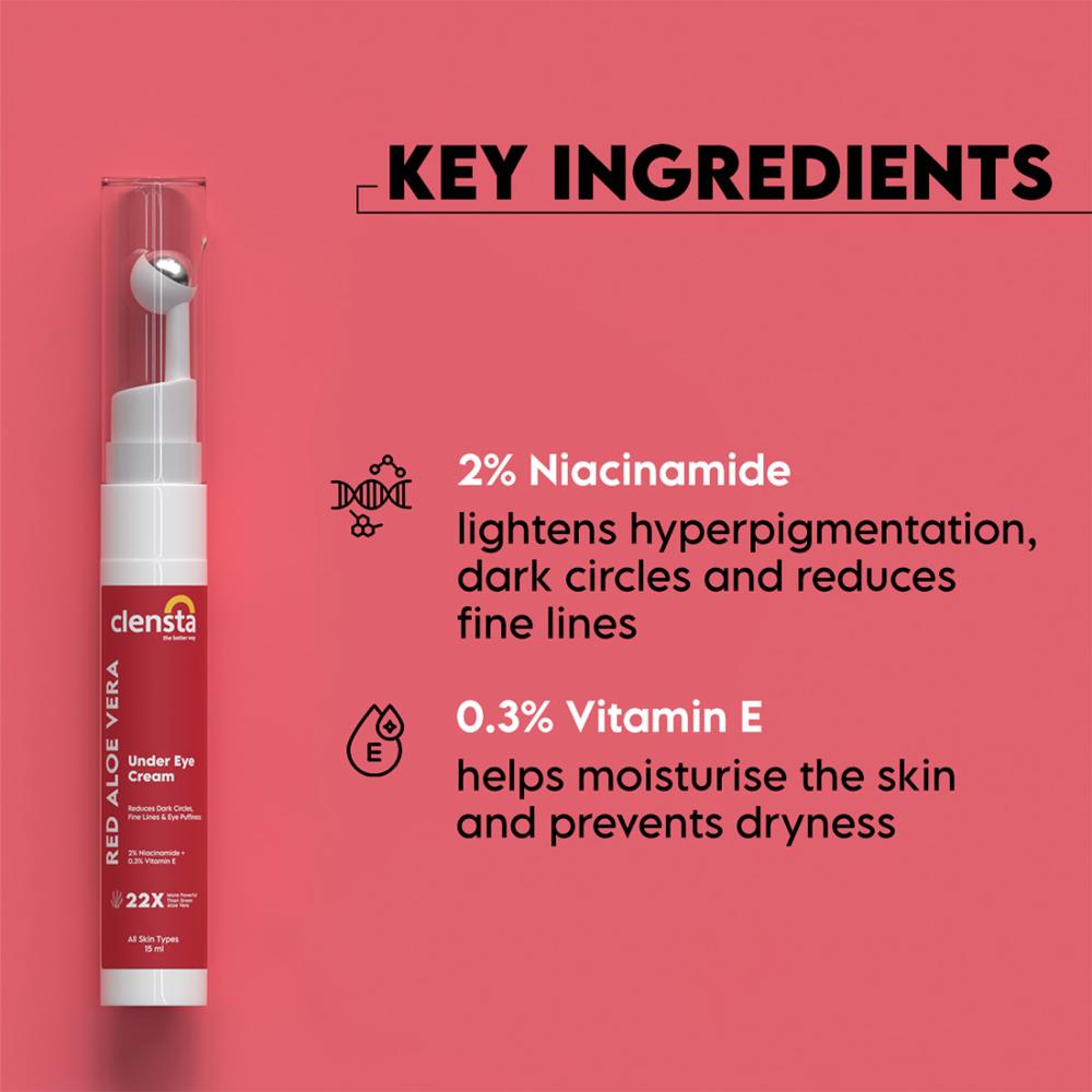 Red Aloe Vera Under Eye Cream with Niacinamide & Vitamin E for Reduces Dark Circles