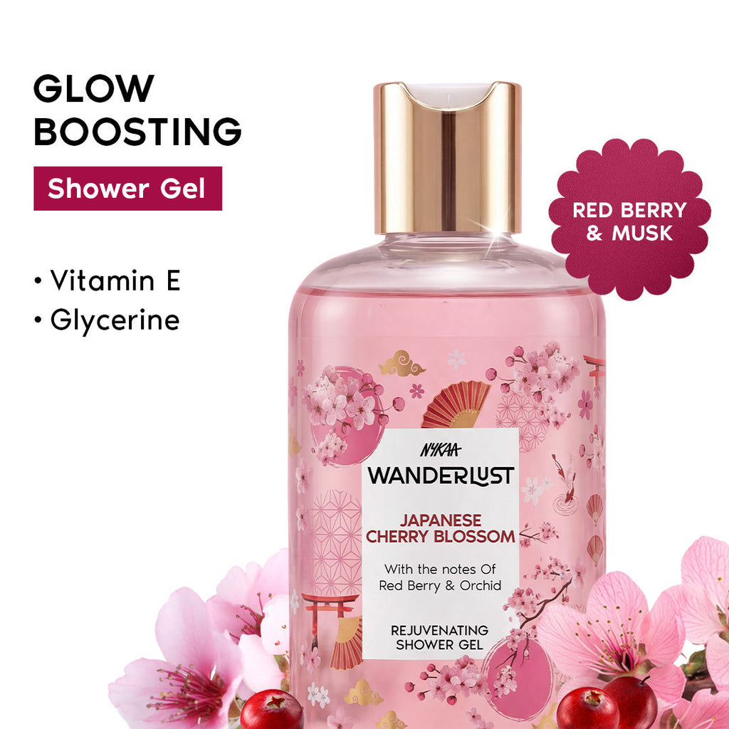 Nykaa Wanderlust Japanese Cherry Blossom Hydrating Shower Gel With Red Berry & Orchid - Japanese Cherry Blossom