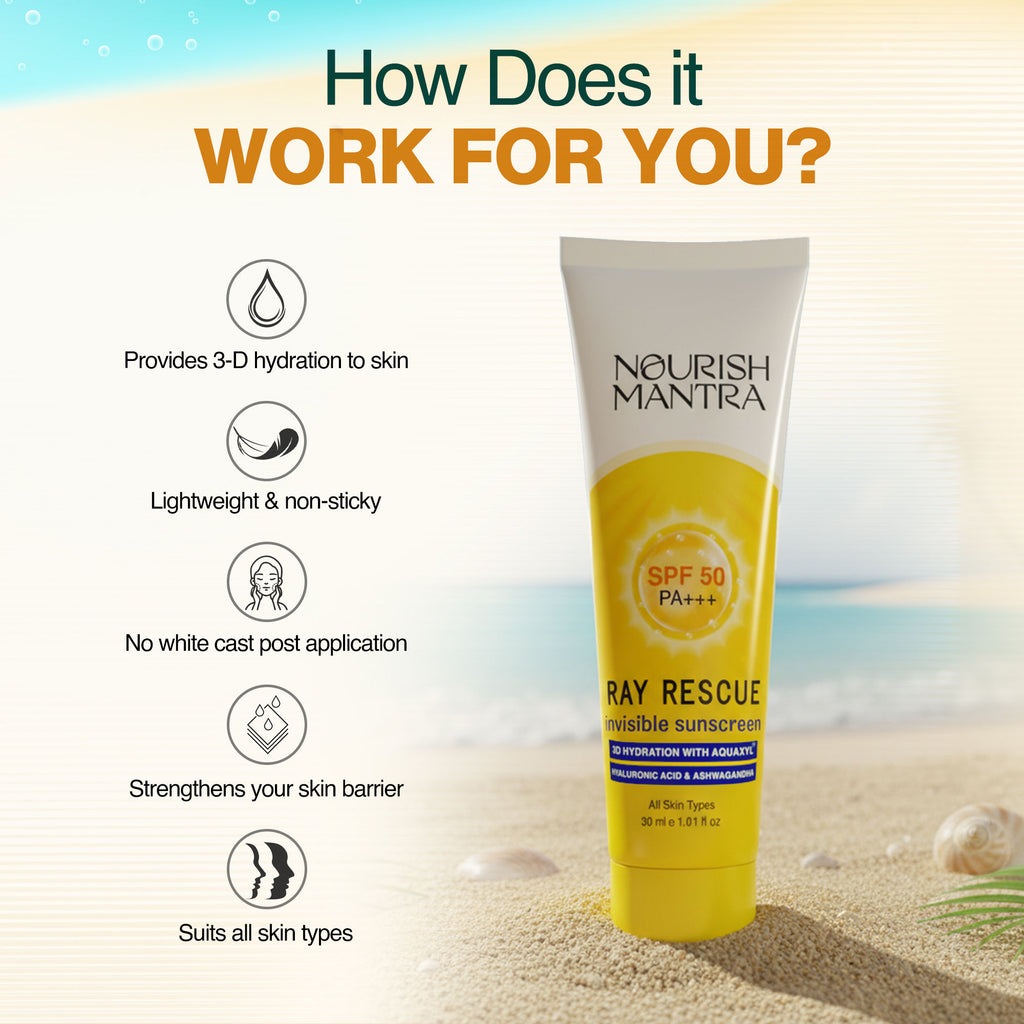 Ray Rescue Invisible Sunscreen with SPF 50 & Aquaxyl for UV Protection