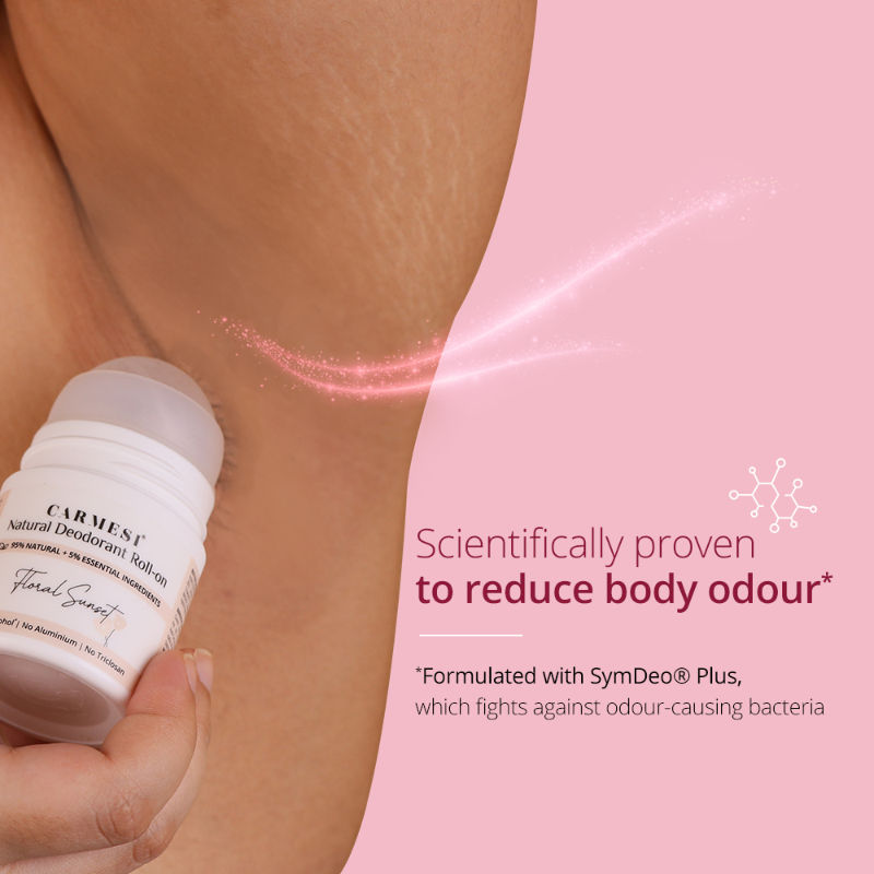 Natural Underarms Roll On Deodorant For Women - Floral Sunset, No Alcohol Or Aluminium