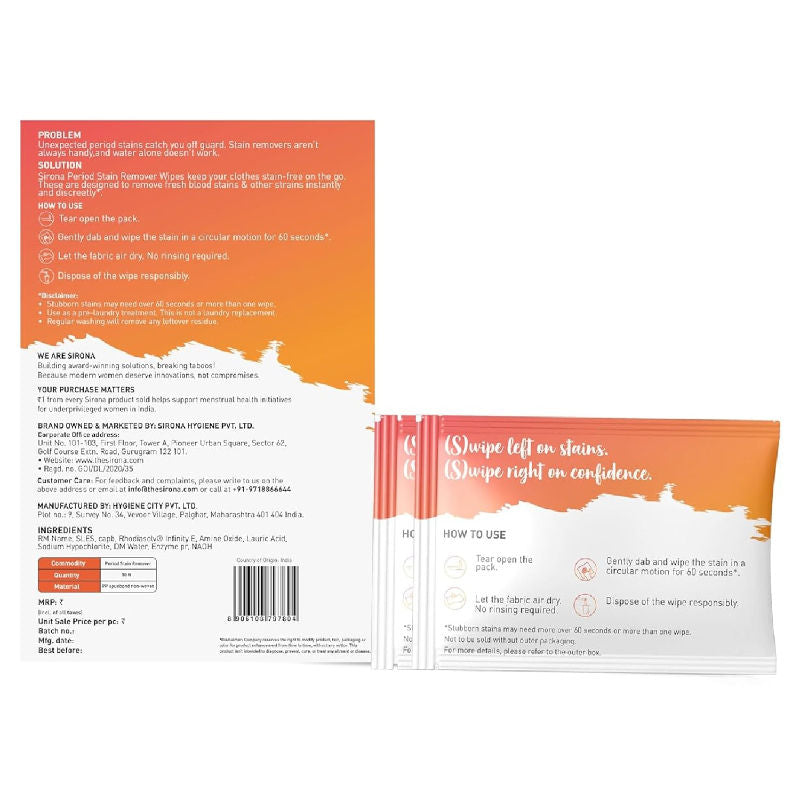Period Stain Remover Wipes, Removes Stain in 60 sec, Gentle on Skin & Fabric, Travel Friendly