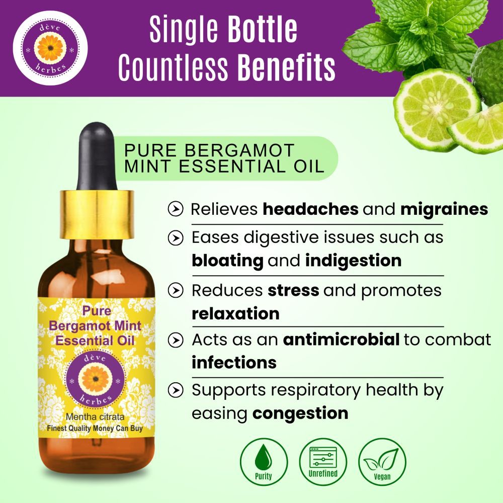 Pure Bergamot Mint Essential Oil - Mentha Citrata Steam Distilled